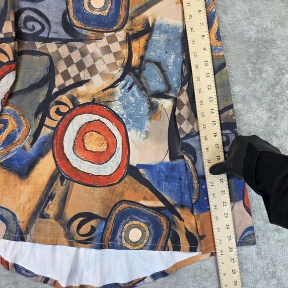 3 Potato Abstract Art Print Shirt Womens M/L Cowl Neck Long Sleeve Boho Stretch - Picture 3 of 9